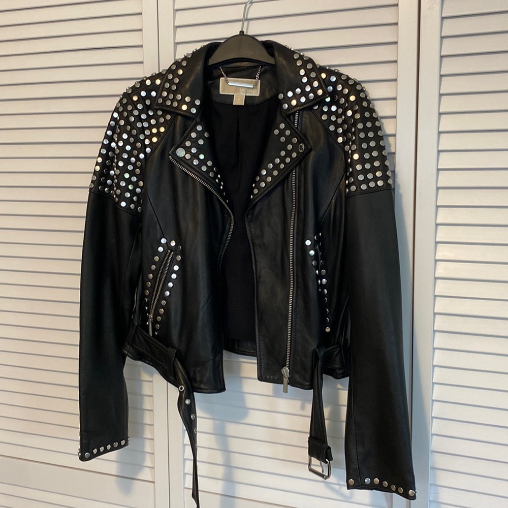 Studded Leather Jacket Michael Kors